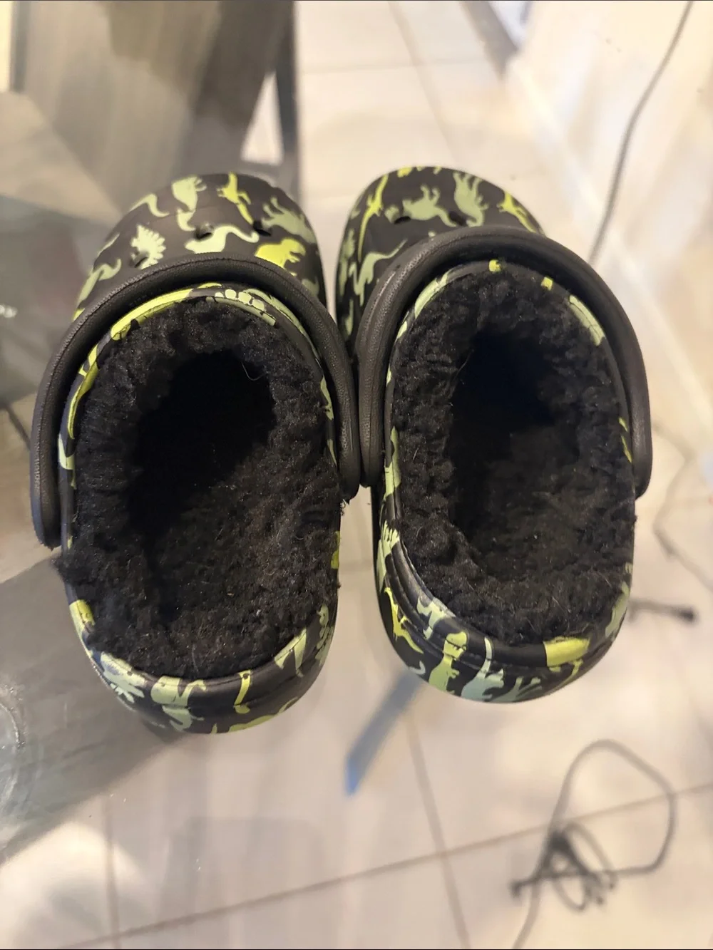 Kids dinosaur crocs with fur